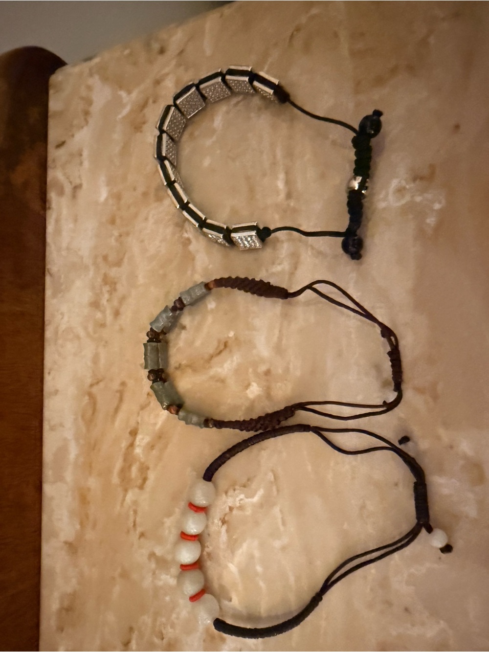 Handmade Beaded and Cord Bracelets - Silver, Green, Brown, White